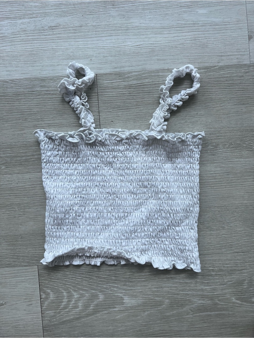 White Smocked Ruffle Crop Tank Top Size S/M